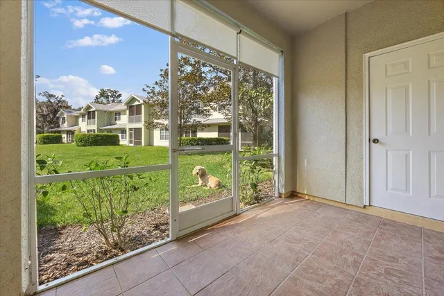 a view of a porch with a yard