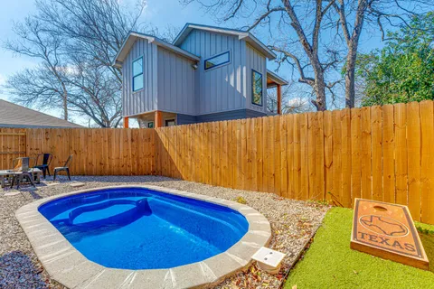 an outdoor space with patio area