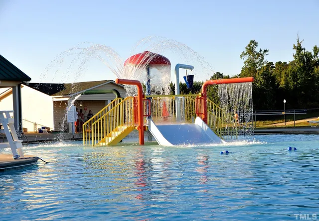 a view of a swimming pool and lake view