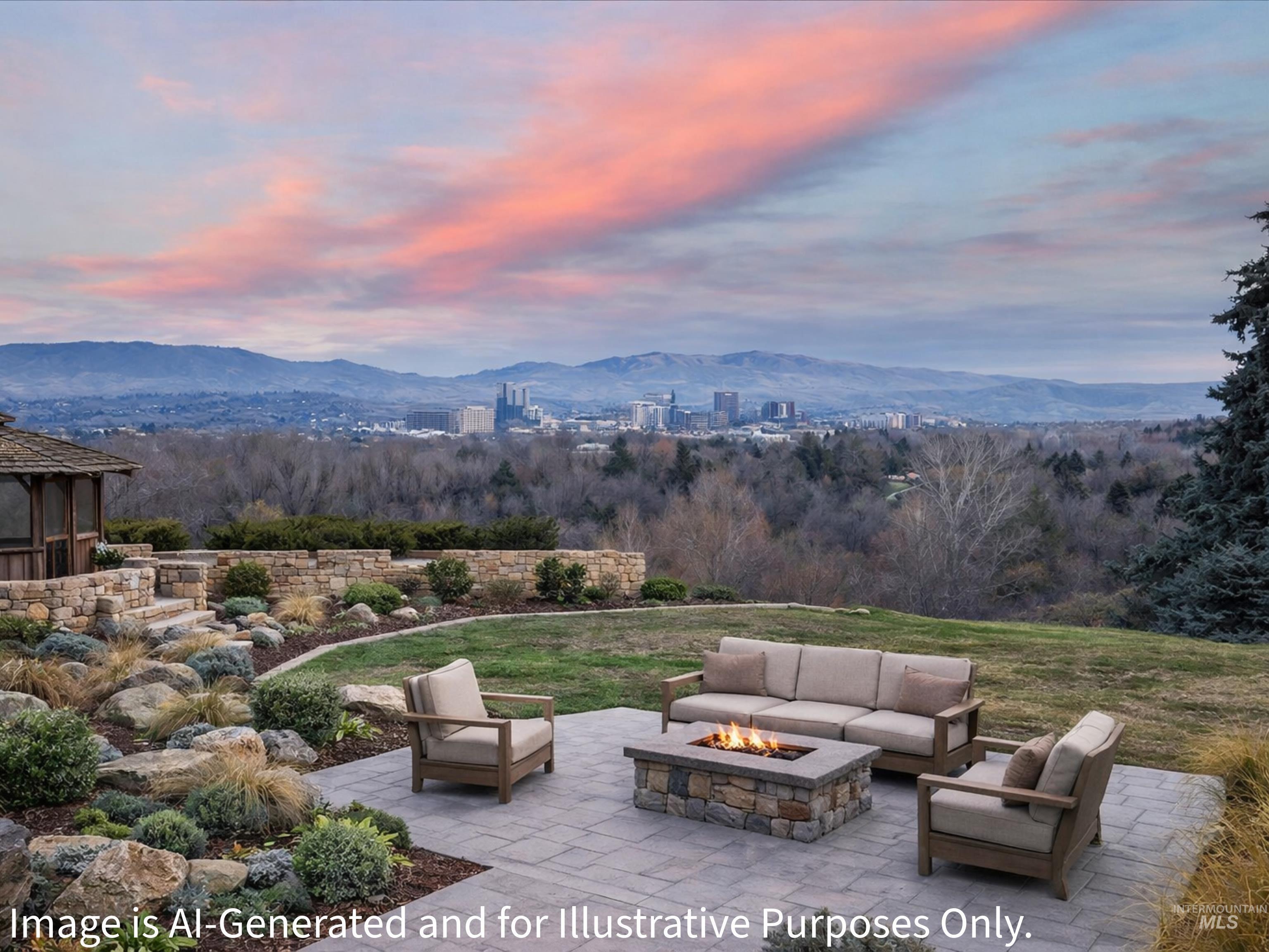1212 Happy Drive Boise, ID 83706 - Photo 22 of 33 View of patio / terrace featuring a mountain view and an outdoor living space with a fire pit
