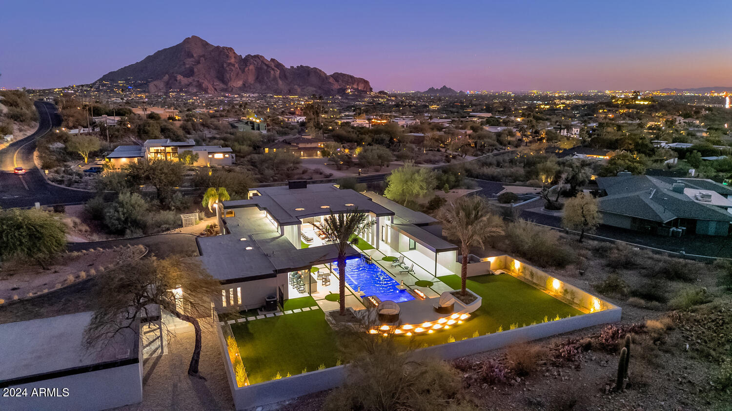 6664 North 40th Street Paradise Valley, AZ 85253 - Photo 34 of 36 an aerial view of residential houses with outdoor space and a lake view