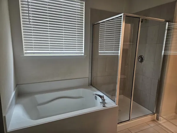 a bathroom with a bathtub