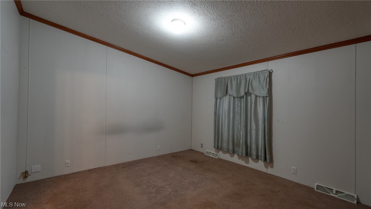 59062 Marietta Road Byesville, OH 43723 - Photo 11 of 33 Unfurnished room featuring light carpet, a textured ceiling, and crown molding