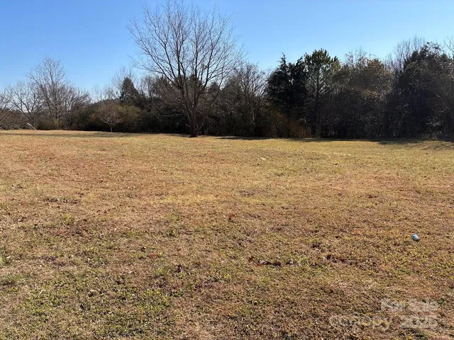 a view of dirt field with trees