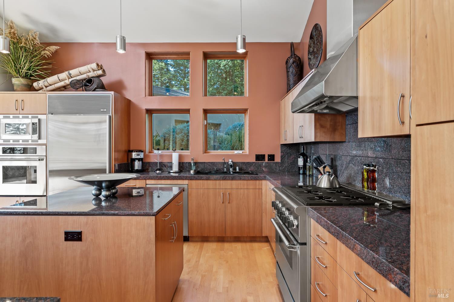 700 Holmes Ranch Road Philo, CA 95466 - Photo 20 of 42 a kitchen with stainless steel appliances granite countertop a sink a stove and a refrigerator