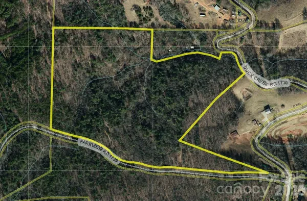 an aerial view of houses covered in trees