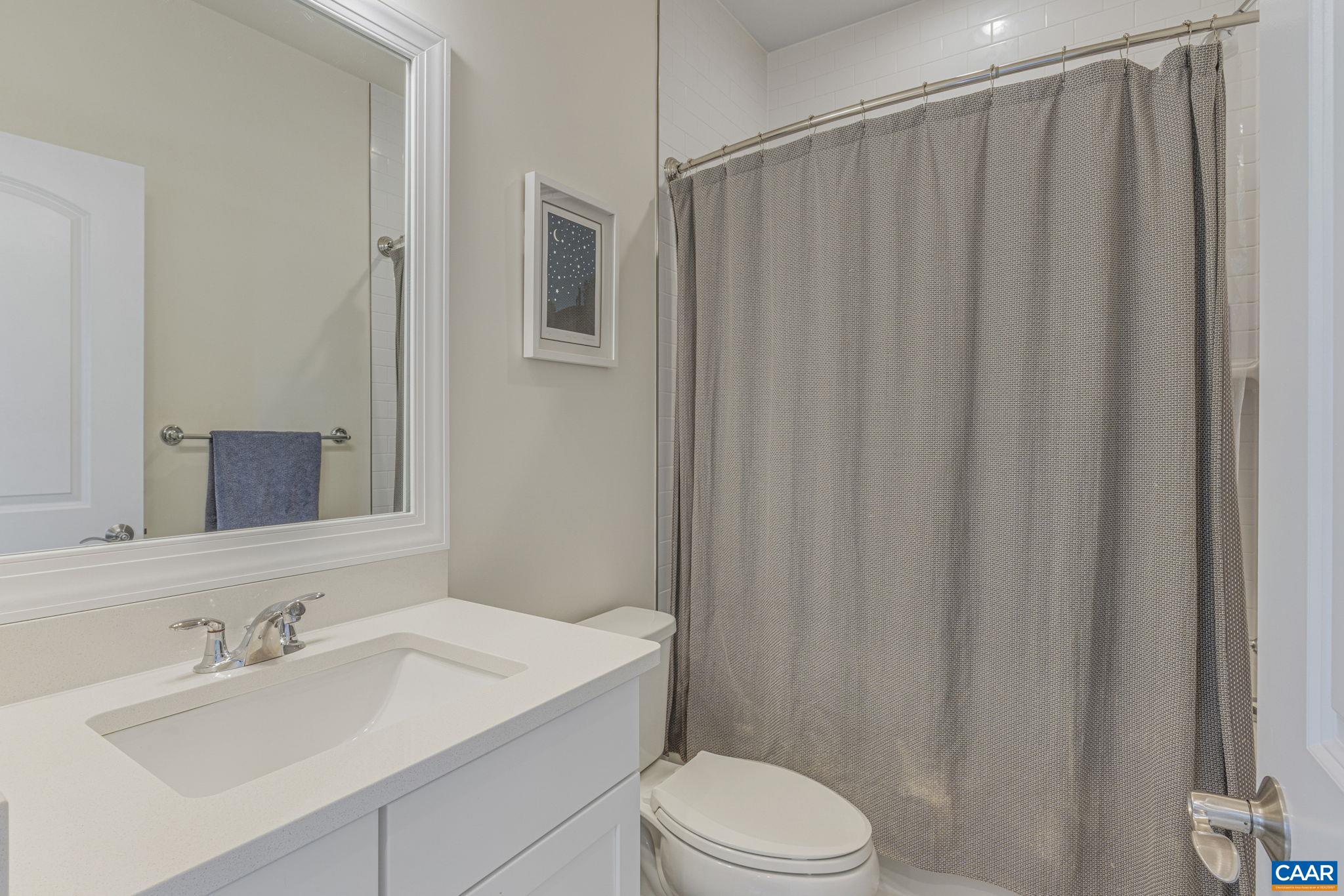 3624 Osprey Drive Keswick, VA 22947 - Photo 46 of 68 a bathroom with a sink a toilet a mirror and shower curtain
