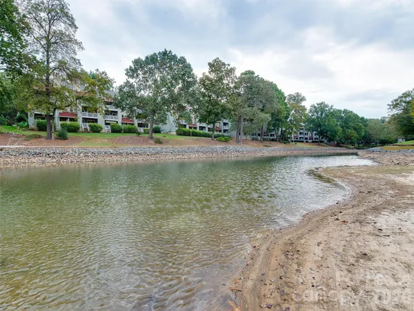 a view of a lake with houses