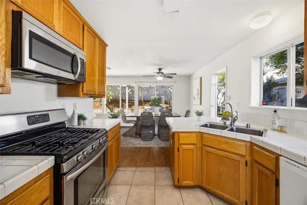 a kitchen with lots of counter top space