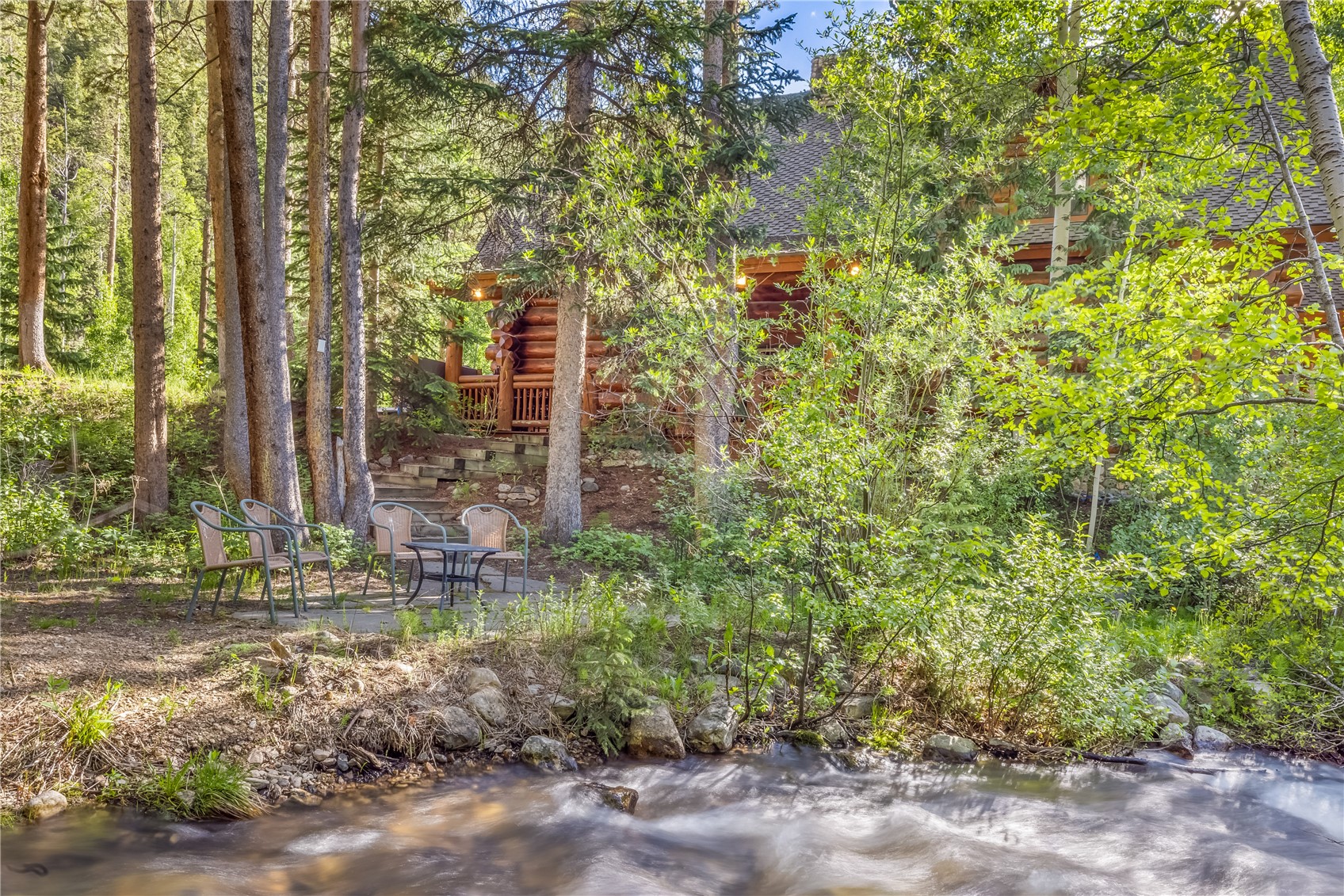 1736 Soda Ridge Road Keystone, CO 80435 - Photo 3 of 49 Sit by Keystone Gulch Creek in the hot tub, by the fire pit or on the patio.