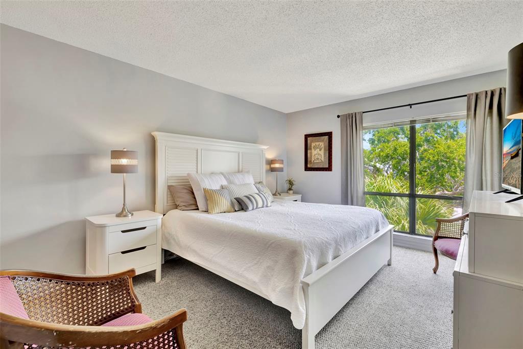 6157 Midnight Pass Road, Unit E24 Sarasota, FL 34242 - Photo 12 of 44 a bedroom with a bed rug and a large window