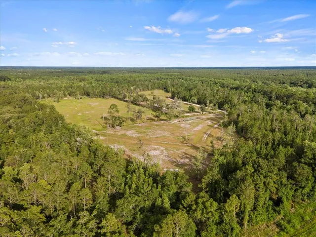 a view of a field with an ocean