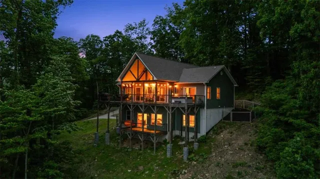 a view of an outdoor space and mountains