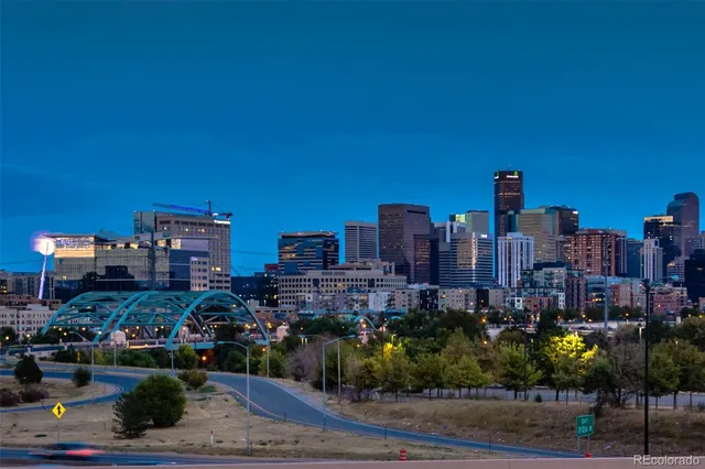 a city view with tall buildings