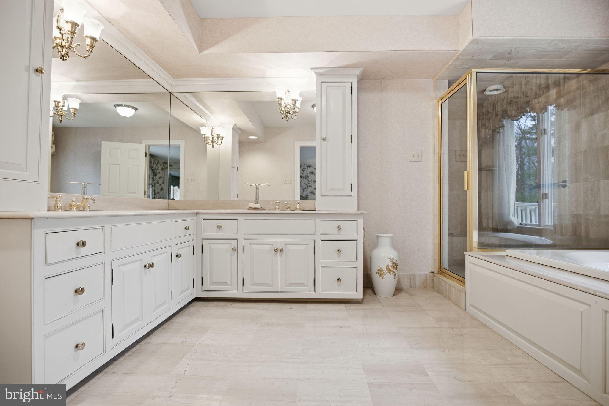 14 Devon Drive New Hope, PA 18938 - Photo 20 of 40 a spacious bathroom with a granite countertop double vanity sink a mirror a bathtub and a shower