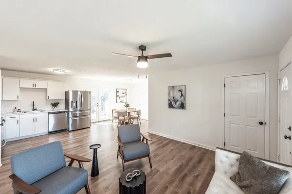 a kitchen with appliances and cabinets