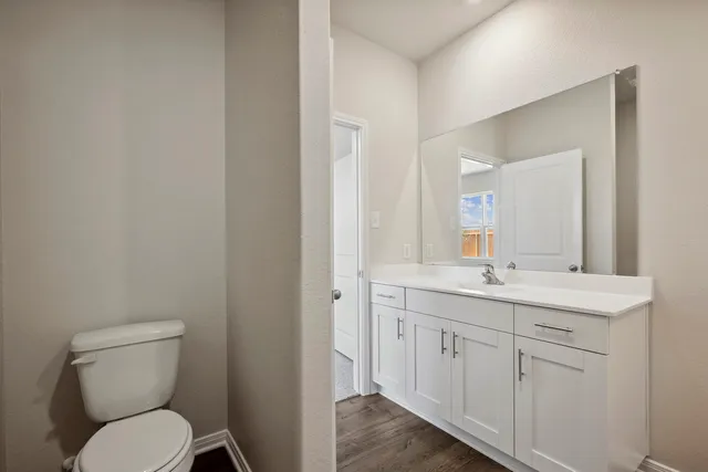 a bathroom with a toilet a sink and mirror