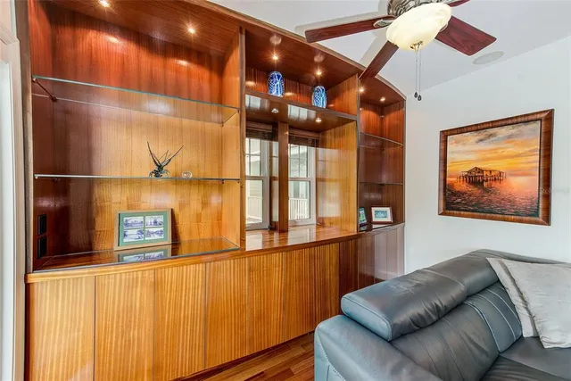 a view of a livingroom with furniture and wooden floor
