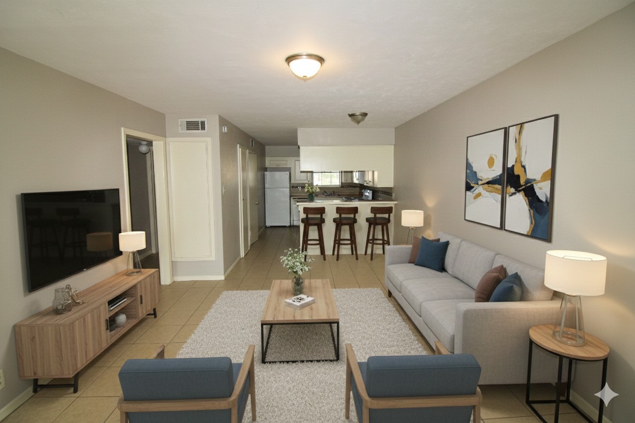 a living room with furniture and a flat screen tv