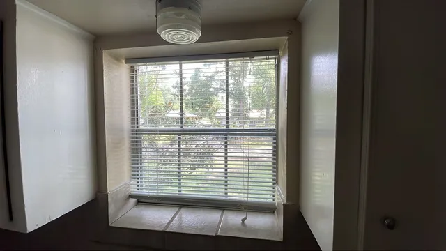 a close view of stove and microwave