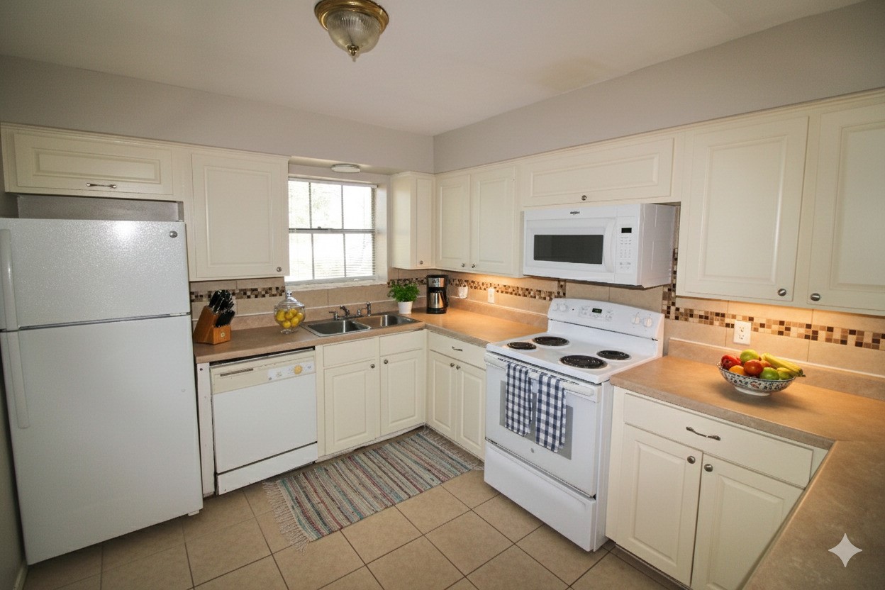 1305 Adams Street, Unit 4 Conroe, TX 77301 - Photo 3 of 13 a kitchen with stainless steel appliances granite countertop a stove a sink and a refrigerator