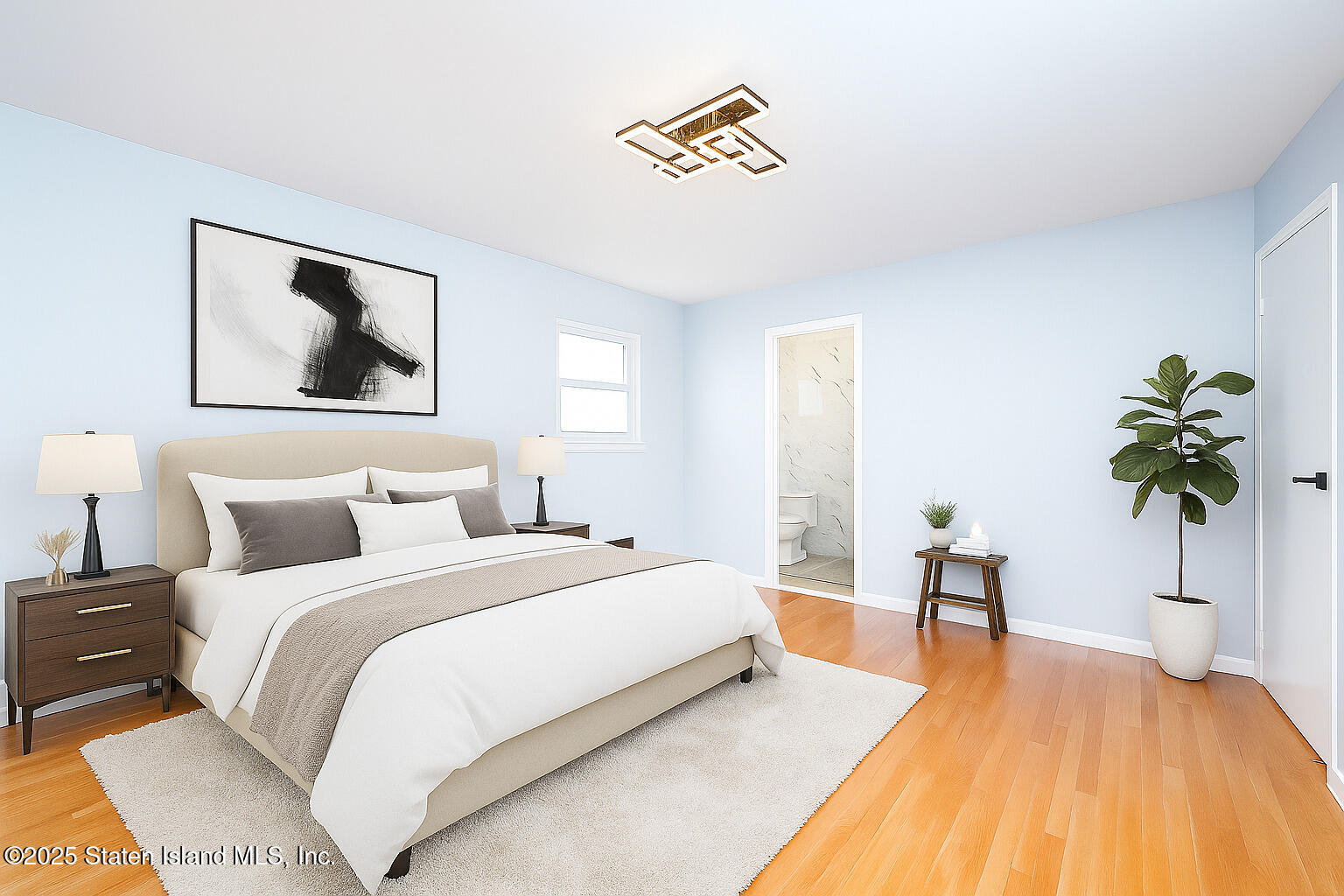 281 Arlene Street Staten Island, NY 10314 - Photo 19 of 42 a bedroom with a bed and a potted plant