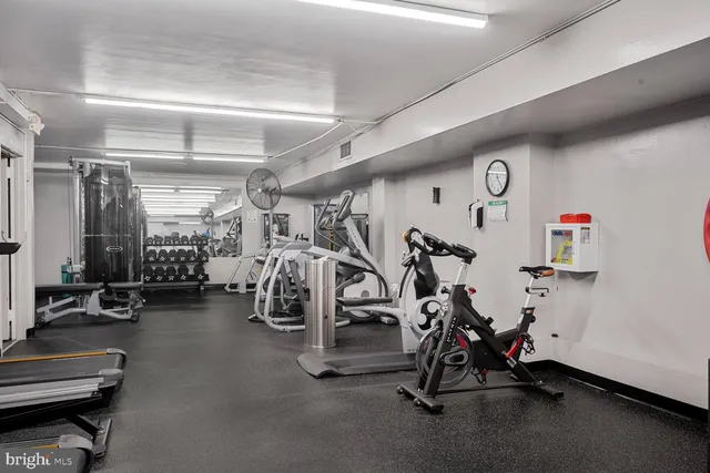 a view of a room with gym equipment