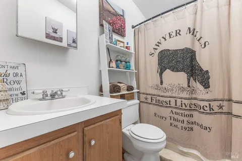 a bathroom with a sink a toilet and a mirror