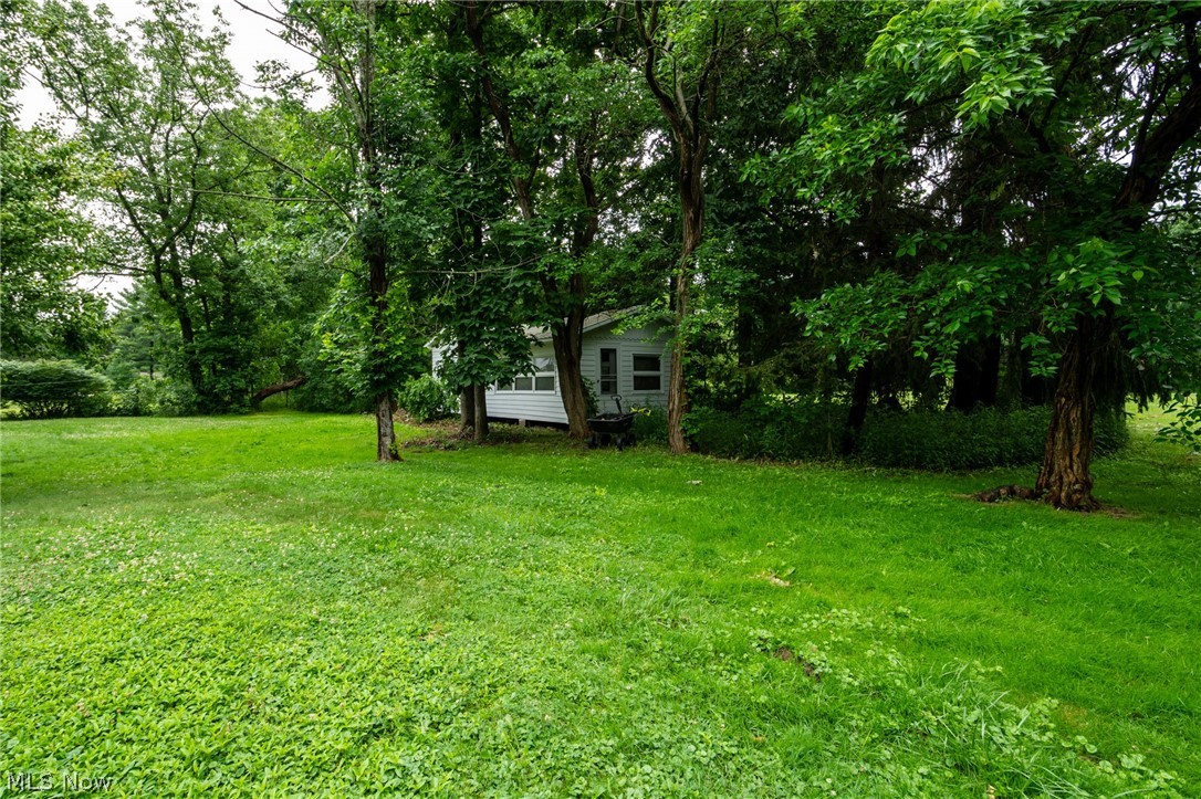 14027 Mayfield Road Huntsburg, OH 44046 - Photo 34 of 50 Expansive green lawn with mature trees and a partial view of the white shed