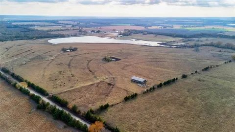 an aerial view of a dry yard