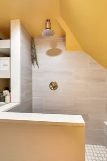 a bathroom with a bathtub