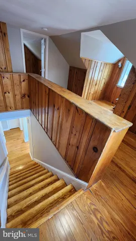a view of wooden staircase