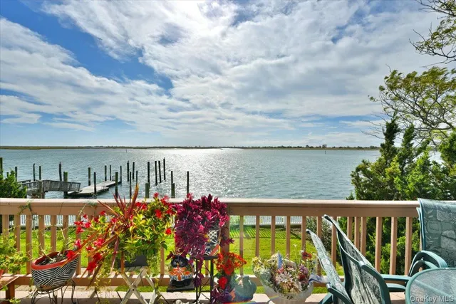 a view of a lake with a garden
