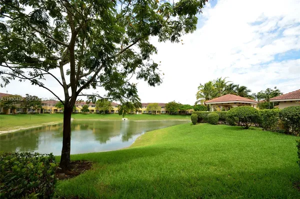 a view of a garden with an outdoor space