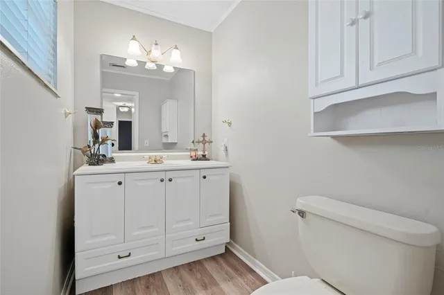 a bathroom with a sink a toilet and vanity