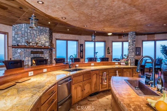 a large kitchen with lots of counter space