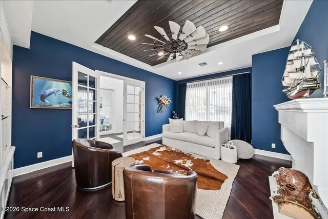 a view of a yard with an ocean