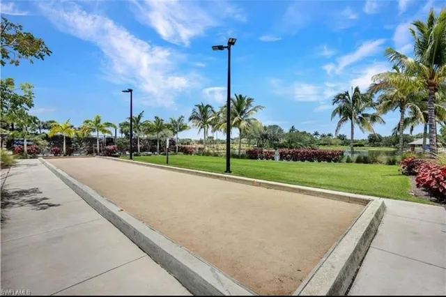 a view of a park with a large tree