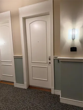 a view of a hallway with front door