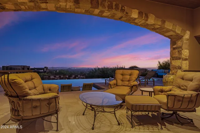 a view of a terrace with chairs