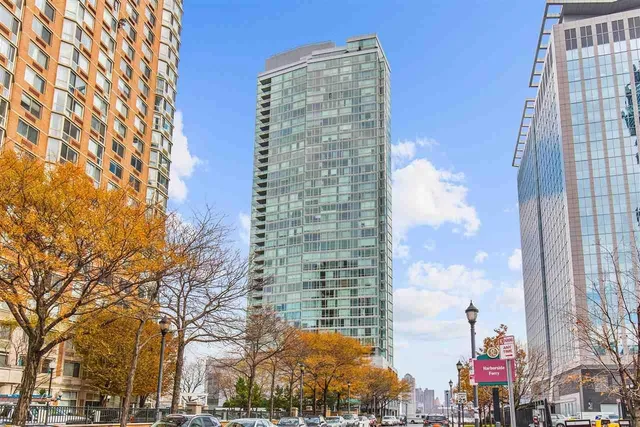 a city view with tall buildings