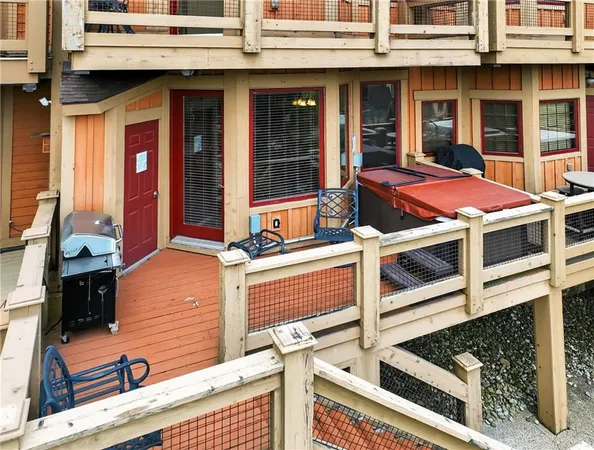 a view of a brick building with a large window