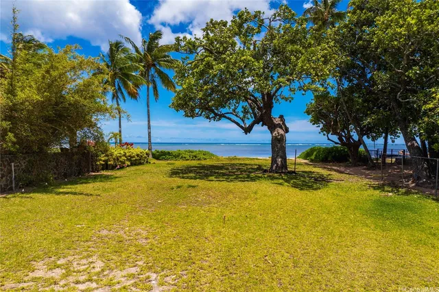 a view of an ocean from a yard