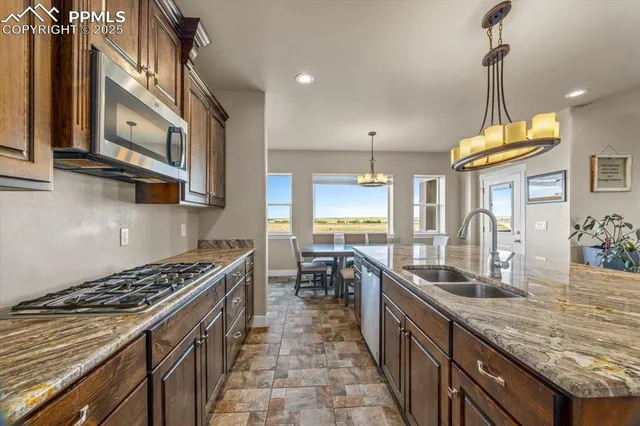 a kitchen with lots of counter top space