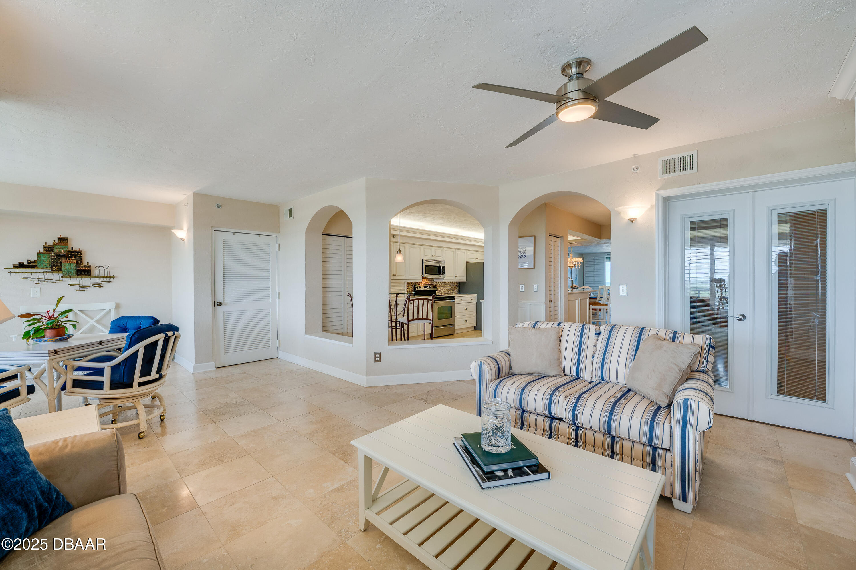 4525 South Atlantic Avenue, Unit 1704 Ponce Inlet, FL 32127 - Photo 8 of 45 a view of a livingroom with furniture and a ceiling fan