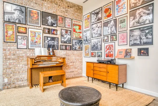 a room with furniture and a fireplace