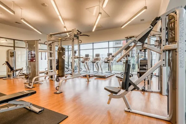 a view of a room with gym equipment