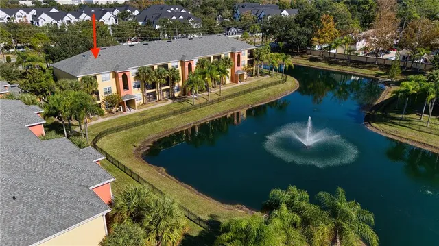 aerial view of a house with lake view