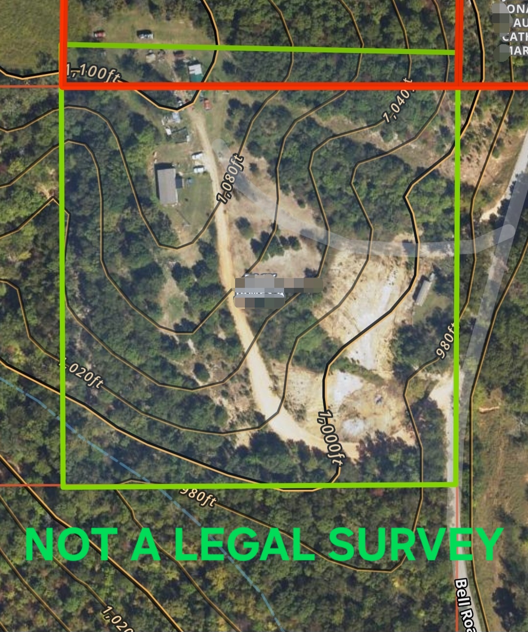 86048 South 4735 Road Stilwell, OK 74960 - Photo 65 of 66 Property Outline Map. Depicting the property boundaries and topographical lines, explicitly stating it is not a legal survey