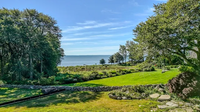 a view of a garden with an outdoor space